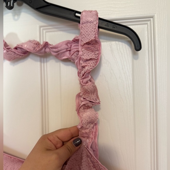 GANNI NWT pink mini party sequins dress with ruffle straps- size EU 46- US 14/16 - Picture 10 of 16